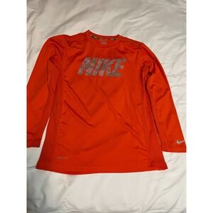 Nike Kids Dri-FIT Long Sleeve Performance Shirt Orange Graphic Size Large L